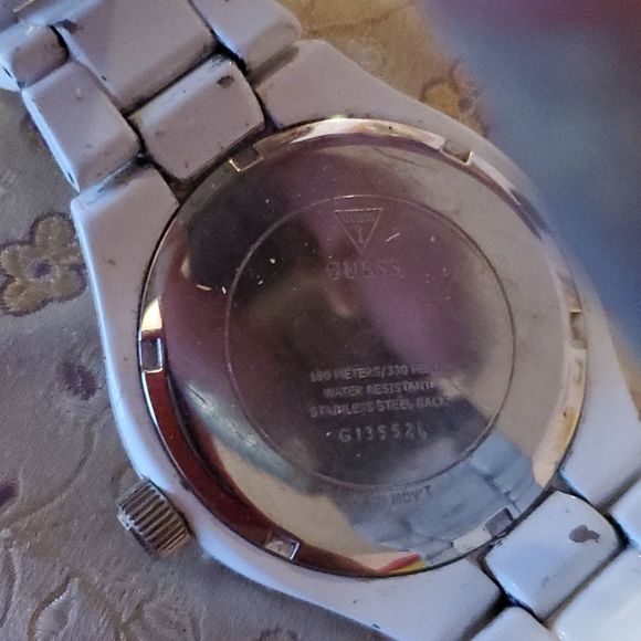 💎Guess White/Mother of Pearl/Swarovski‎ Crystal Emerald Cut Chrono Watch💎 - Picture 5 of 9